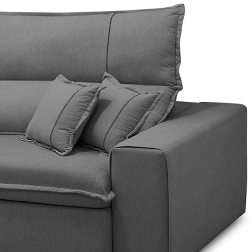 Sofá Retrátil Reclinável Para Sala 3 Lugares 210cm Aisha F04 Veludo Cinza Escuro - Lyam Decor