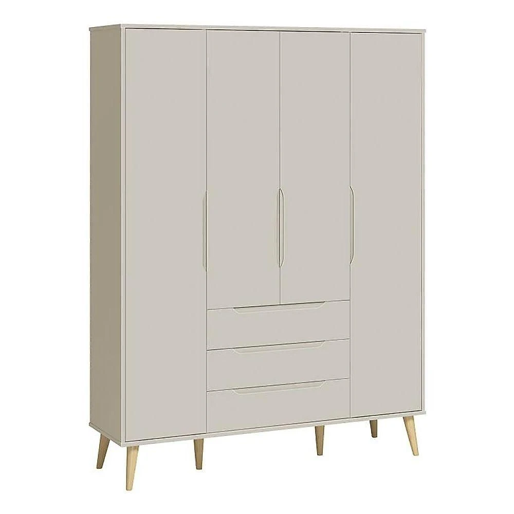 Quarto De Bebê 4 Portas Com Cômoda Gaveteiro Elfe Retrô E Berço Americano Danny Areia Acetinado Natural - Reller
