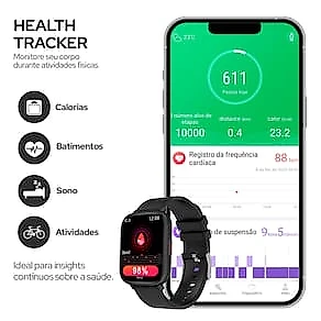 Smartwatch Geonav WB Tela 1,85" 45mm 24 Modos Esportivos Fitness Tracker Preto