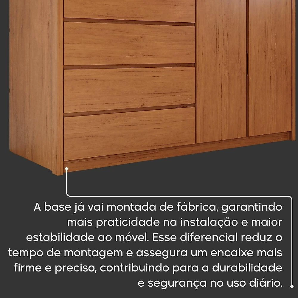 Cômoda 2 Portas 4 Gavetas Mdf Polidoro Rubi
