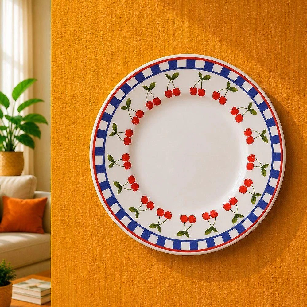 Prato Decorativo Raso Parede 25cm com Suporte em Cerâmica Branco