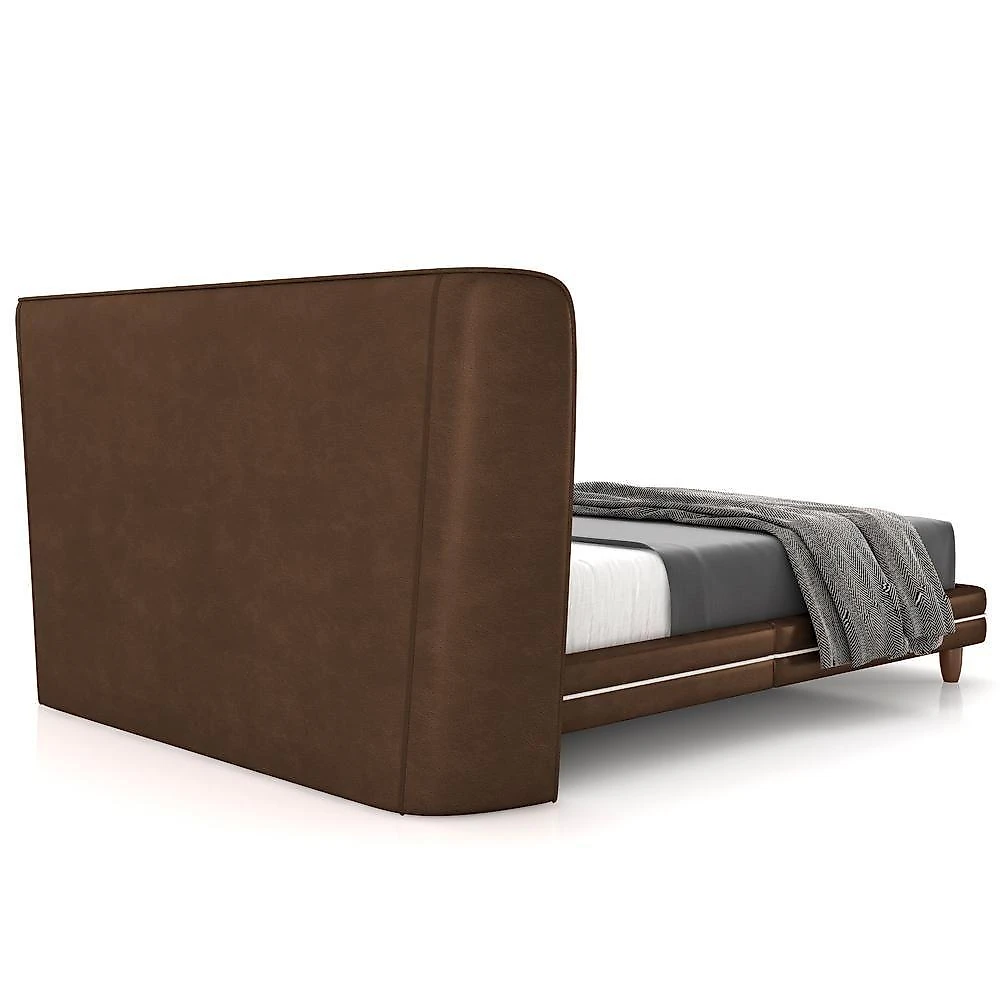 Cabeceira Casal Nilo 140cm Com Cama Pés Madeira Suném P05 Couríssimo Marrom Bouclê Cru - Lyam Decor