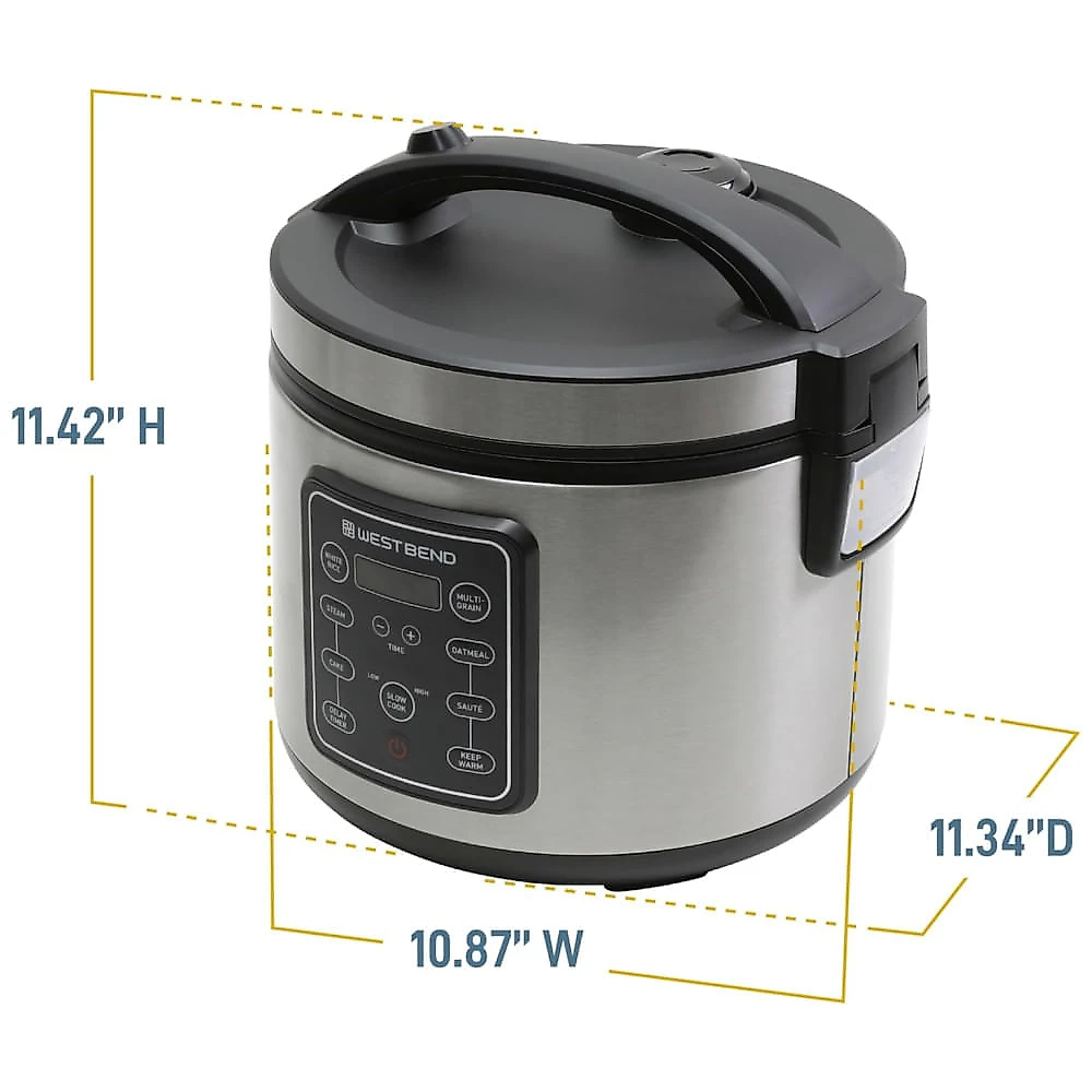 Panela Elétrica Multifuncional West Bend 9 em 1 para Arroz e Grãos, Timer de Atraso, Função Manter Quente, Cesto de Vapor - Capacidade de 20 xícaras