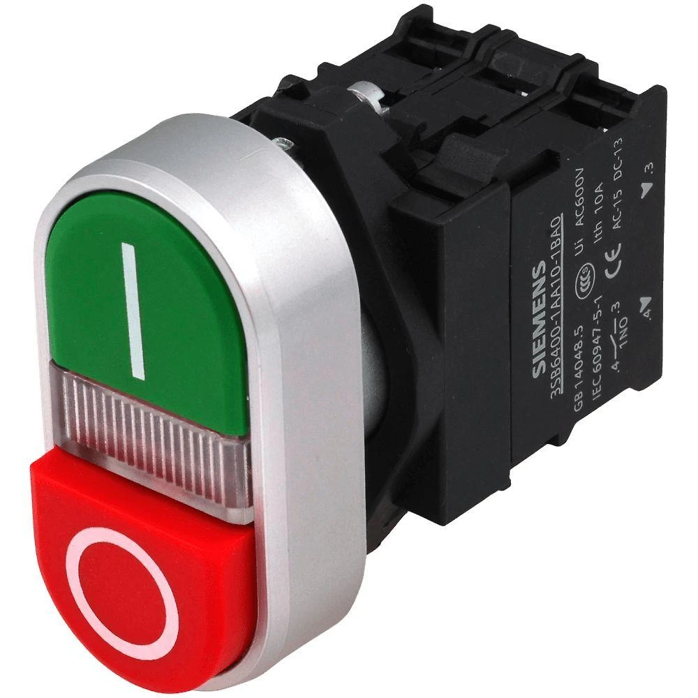 Botão de Comando Duplo Siemens 3SB6133-3CA24-1MK0 24VCA-CC IP65 Verde e Vermelho