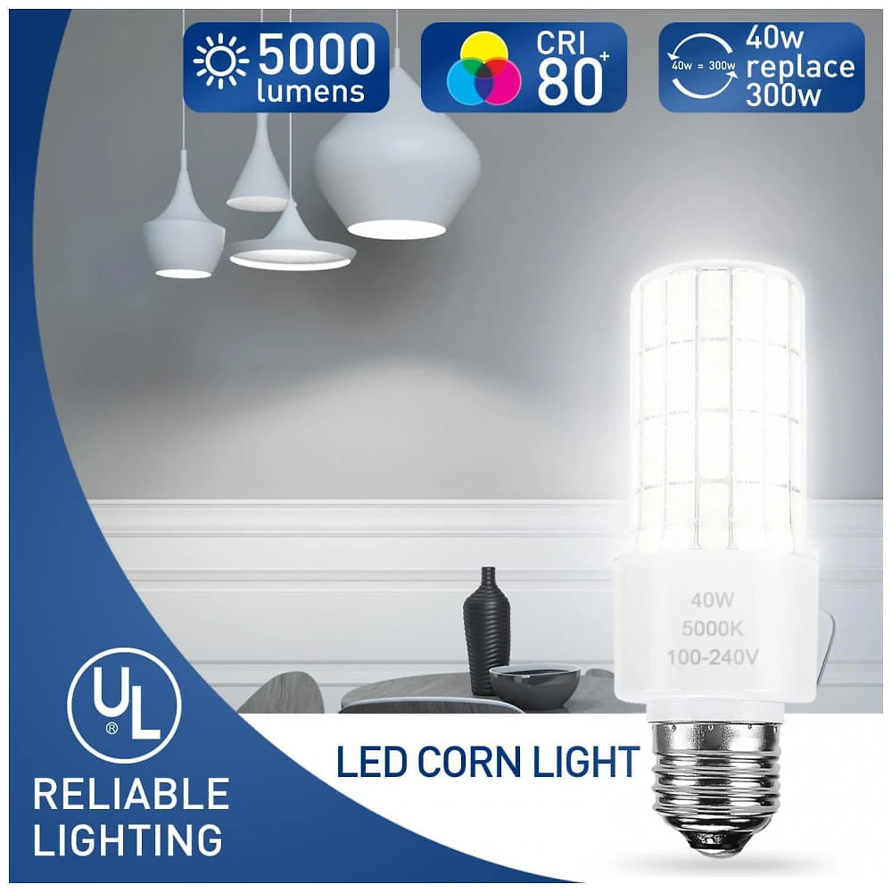 Miniatura Lâmpada Led com 5000 Lumens Base E26, E27 5000K Branca Fria, 300W, 2 Un, 110v, ZP 40W, Branco
