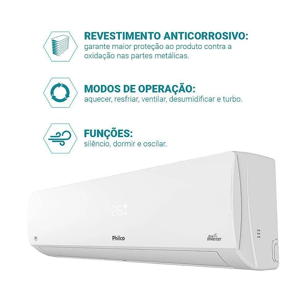Ar condicionado bi split inverter philco 18000 btus (2x9000) quente e frio 220v pac18qv