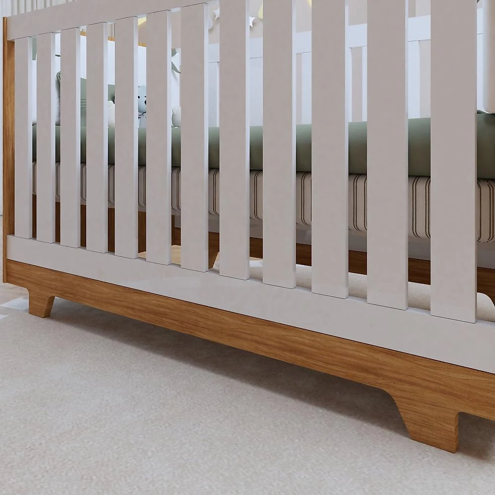 Quarto de Bebê 100% MDF Berço Minicama com Colchão, Cômoda e Guarda Roupa 3 Portas Life Branco/Ypê