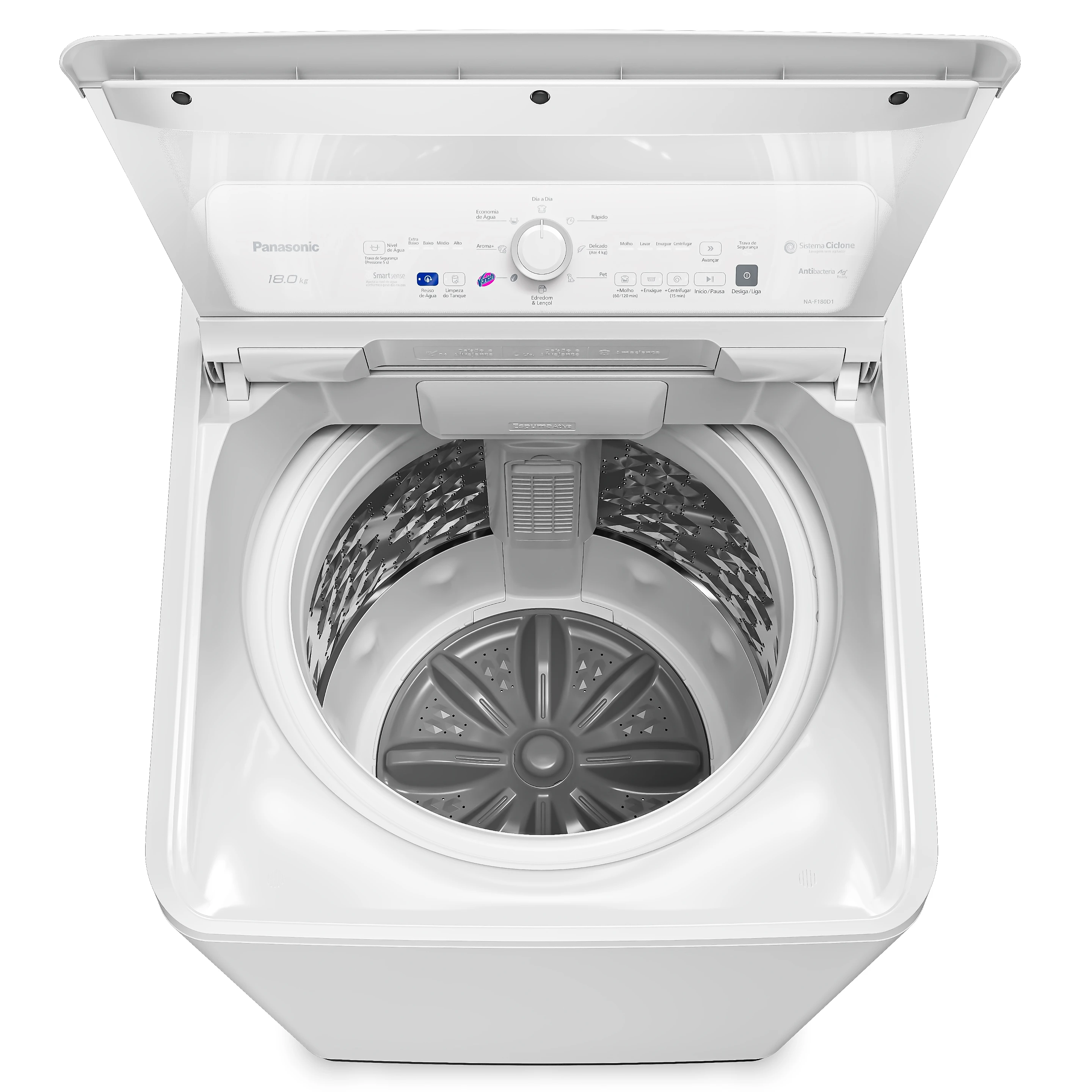 Miniatura Máquina de Lavar Intuitive+ Panasonic Lavagem Eficiente Sistema Ciclone 18 kg Branca - NA-F180D1WA 127v