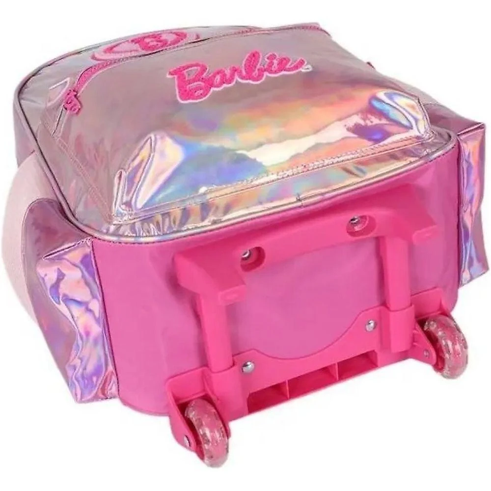 Kit Mochila Rodinhas Estojo Escolar Infantil Barbie Rosa Holográfica com Alça Luxcel