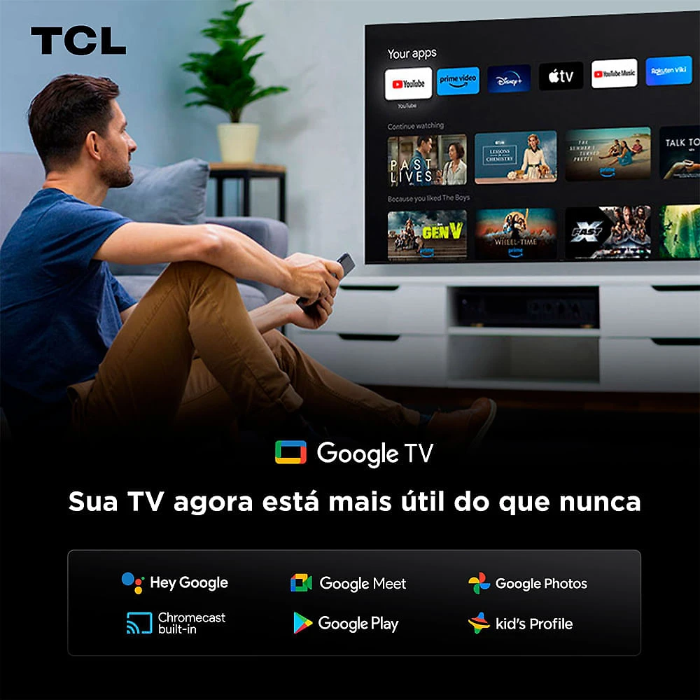 Miniatura Smart TV TCL QD-Mini LED 4K 75" Polegadas com Google Assistente, Dolby Vision IQ e Wi-Fi - 75C7K Bivolt