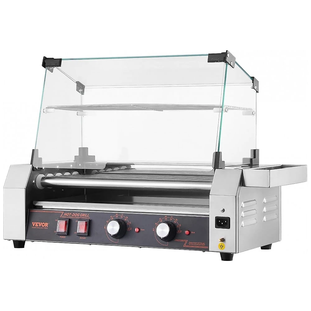 Grill de Hot Dog VEVOR Inox 12 Unidades 5 Rolos Controle Duplo de Temperatura Tampa 750W 110V