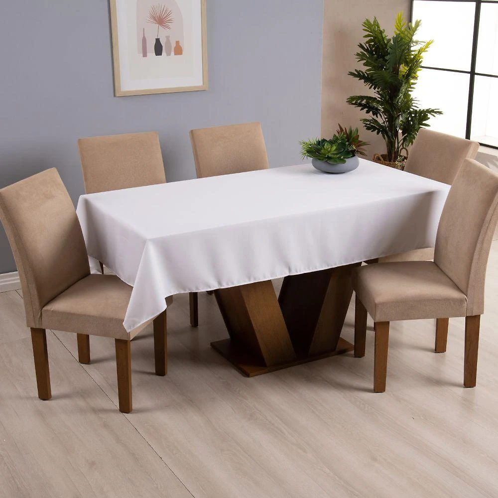 Toalha De Mesa Basic 1 Peça 2,00m X 1,40m 6 Lugares 100% Poliéster Tecido Oxford - Branco