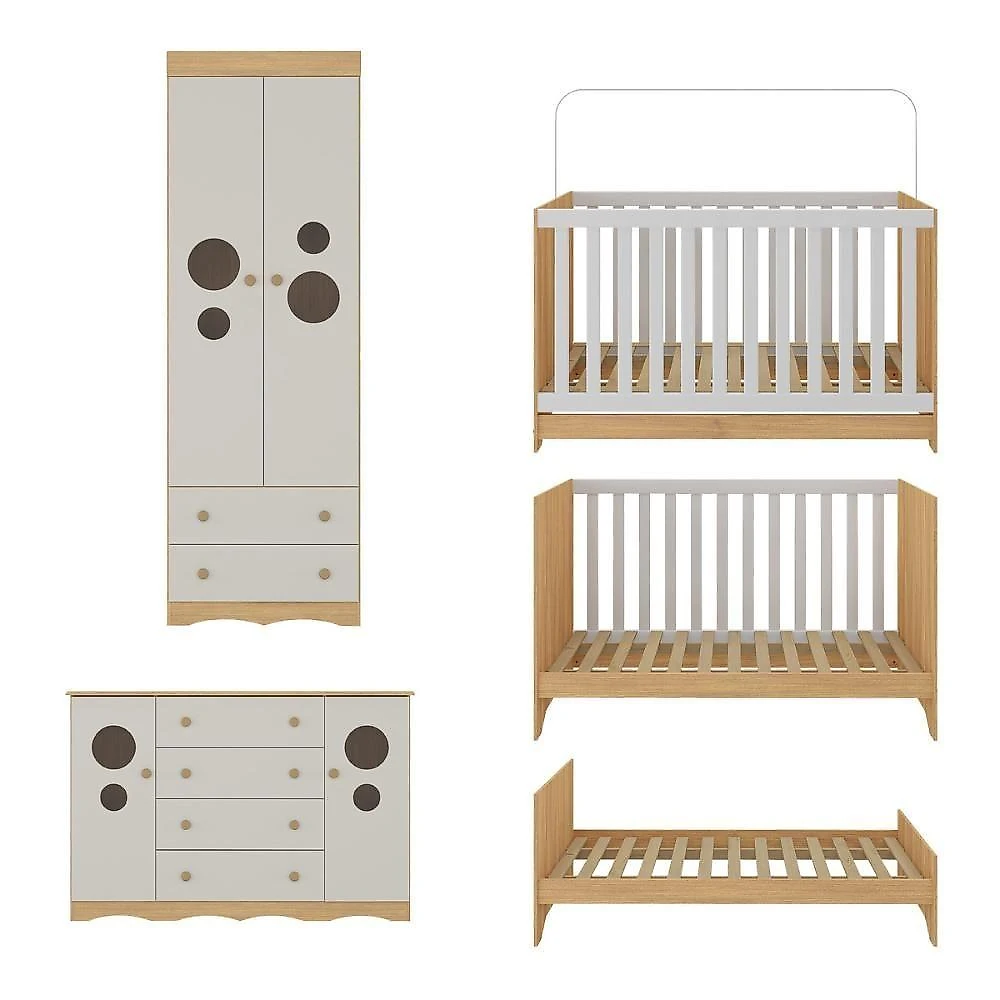 Quarto De Bebê Completo Com Berço Americano 3 Em 1 Sonho Multimóveis MP4627 Madeirado-off White