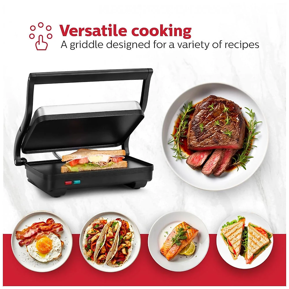 Grill Elétrico para Sanduíches Holstein Housewares Preto e Aço Inox Antiaderente sem PFOA 1000W 120V, Modelo HH-0910601
