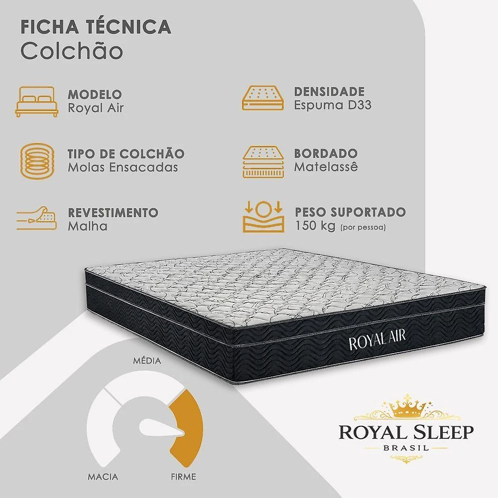 Cama Box com Baú King Royal Air Pillow Top Molas Ensacadas Preto Royal