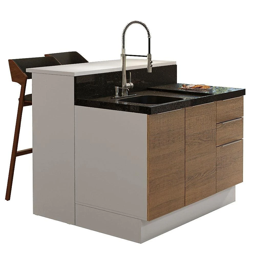Ilha De Cozinha Com Bancada E Balcão 120 Cm Branco/rustic Stella Madesa Branco/rustic