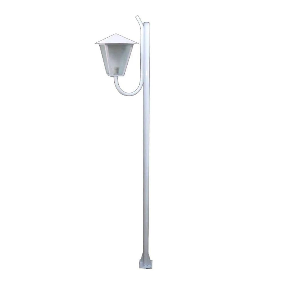 Poste de Jardim com Luminária Romana Braço Curvo 300cm Branco Ouro Minas