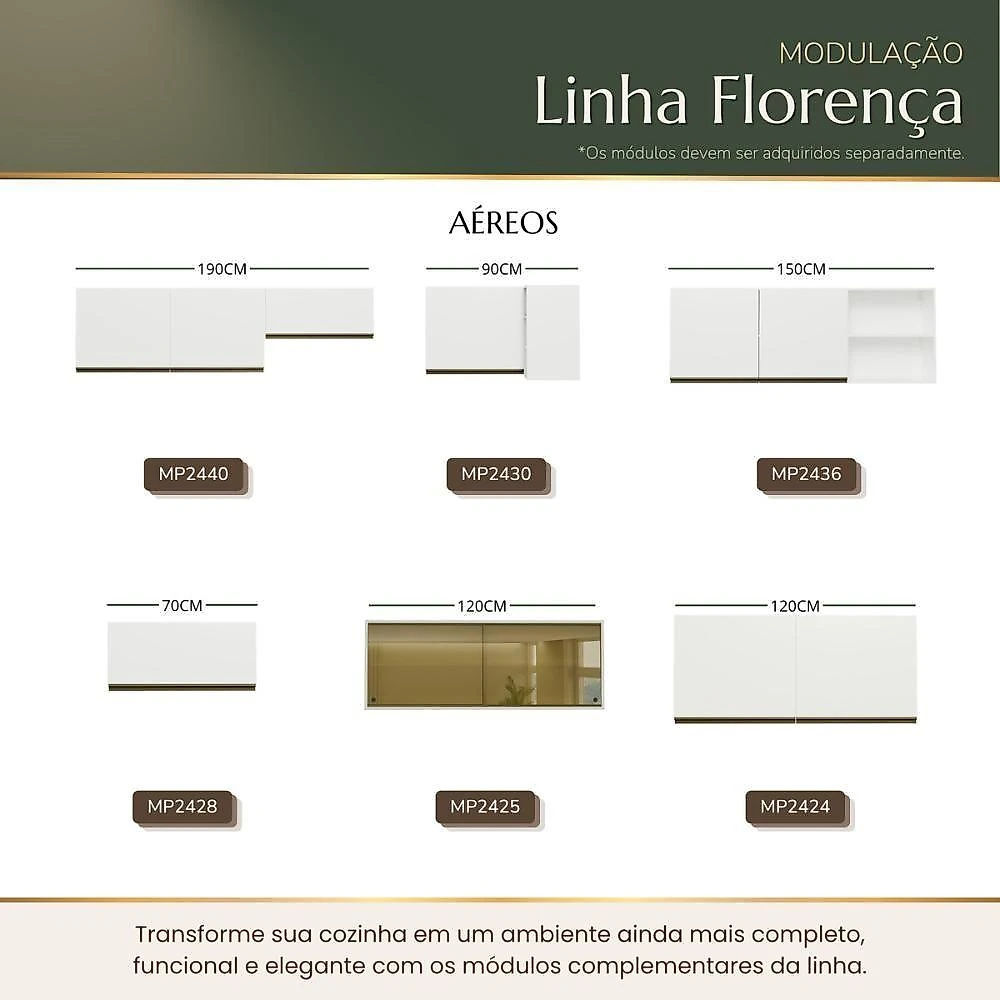 Cozinha Completa Modulada de Canto 13 Portas 2 Gavetas MDP 222CM Branca Multimóveis webcontinental-7899390865121