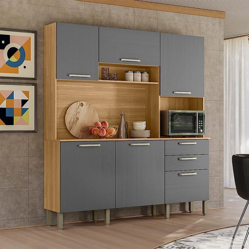 Cozinha Compacta 6p 2g 180 Cm Ferrara Freijo Gris Ktp