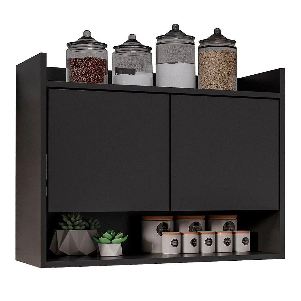 Armário De Cozinha Aéreo 71cm 2 Portas 1 Nicho Ceci M24 Preto - Mpozenato