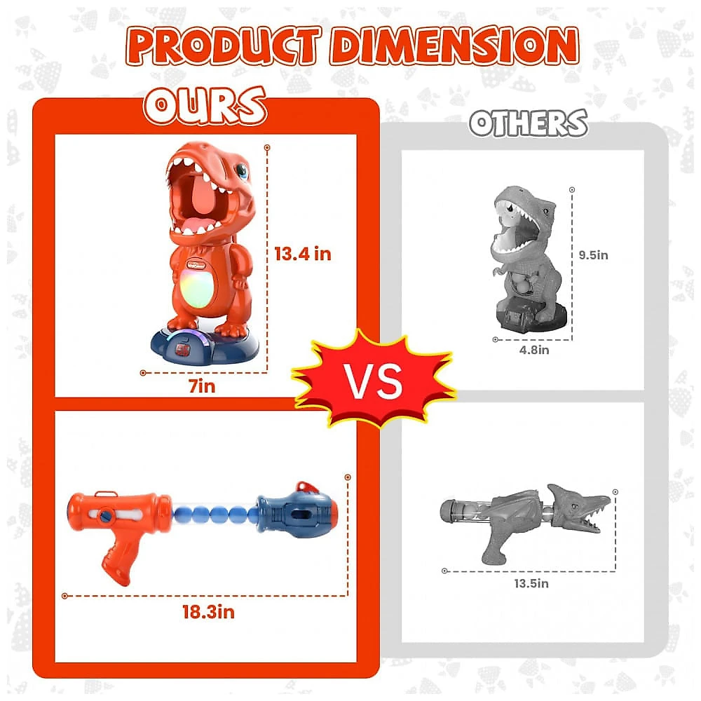 EagleStone Jogo de Tiro com Dinossauro Móvel para Crianças – 2 Armas de Bomba de Ar, 48 Bolinhas de Espuma, Alvo Eletrônico com LED e Som Realista