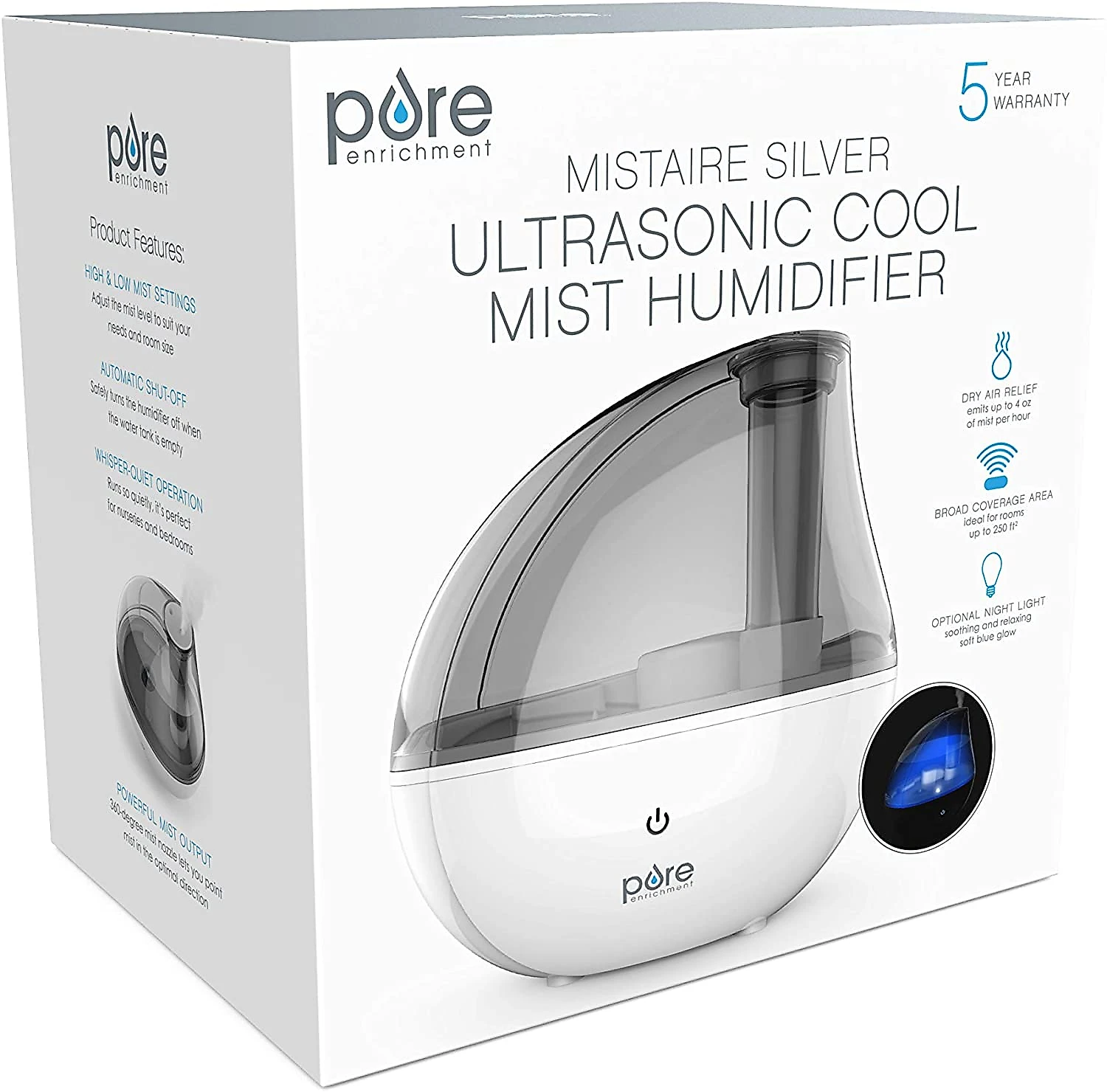Enriquecimento Puro Umidificador Ultrasonico 150ML cDesligamento Automático Prata