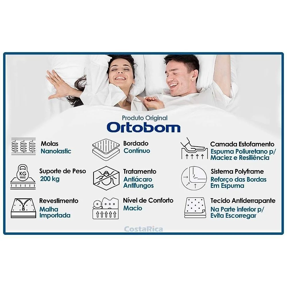 Cama Box com Colchão Solteiro Molas Master Pocket Physical Euro Pillow Ensacadas Branco Ortobom