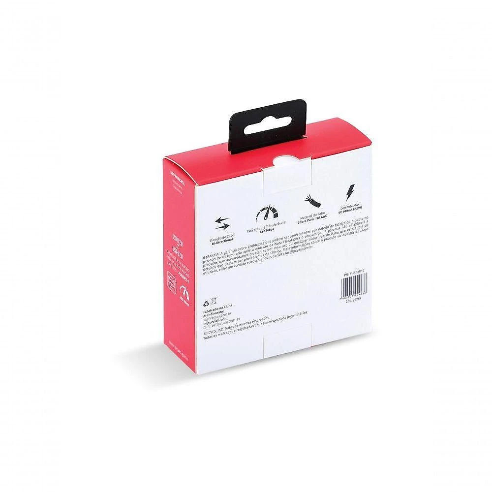 Cabo Usb para Impressora PUABM2-2 Metros Cobre Puro 24 + 28 Awg Alta Transferência Pcyes