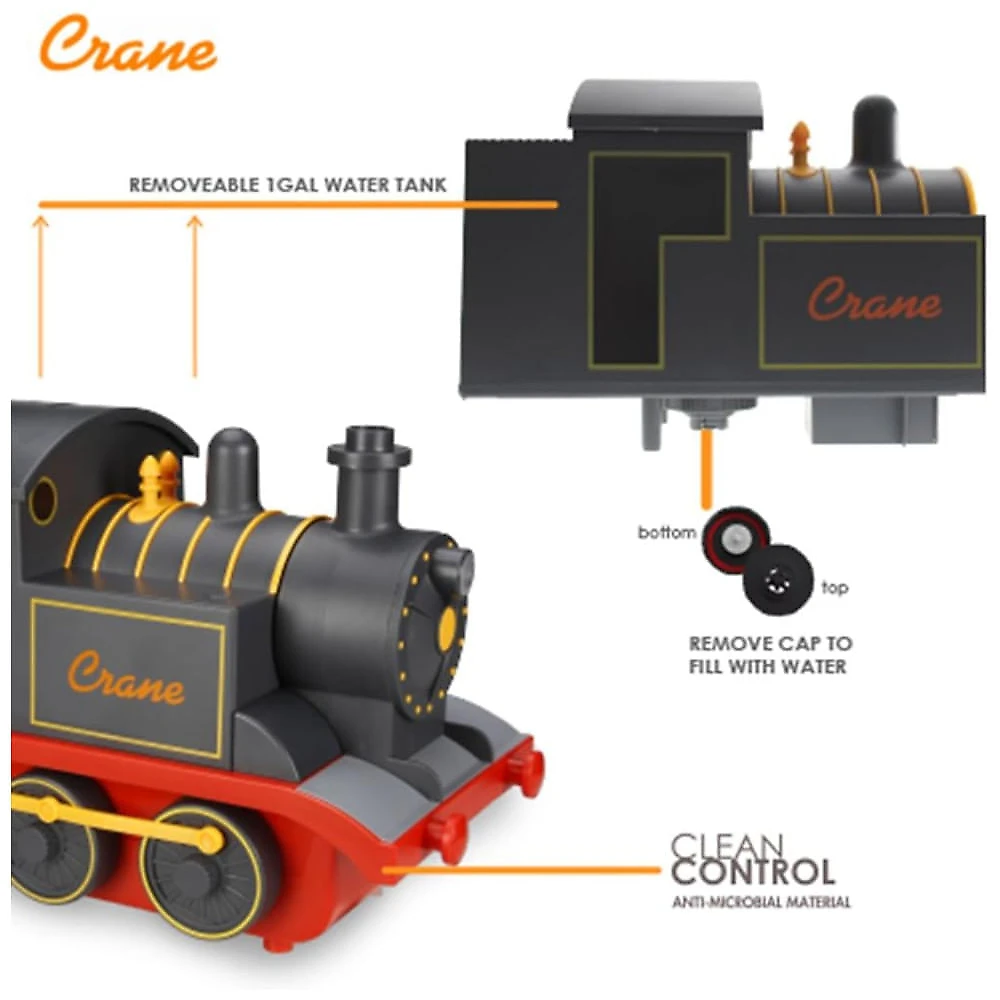 Umidificador Ultrassônico 3,7L com Tema de Trem, Configurações Ajustáveis e Desligamento Automático para Ambientes até 46m2, 110V, CRANE, Cinza 110v