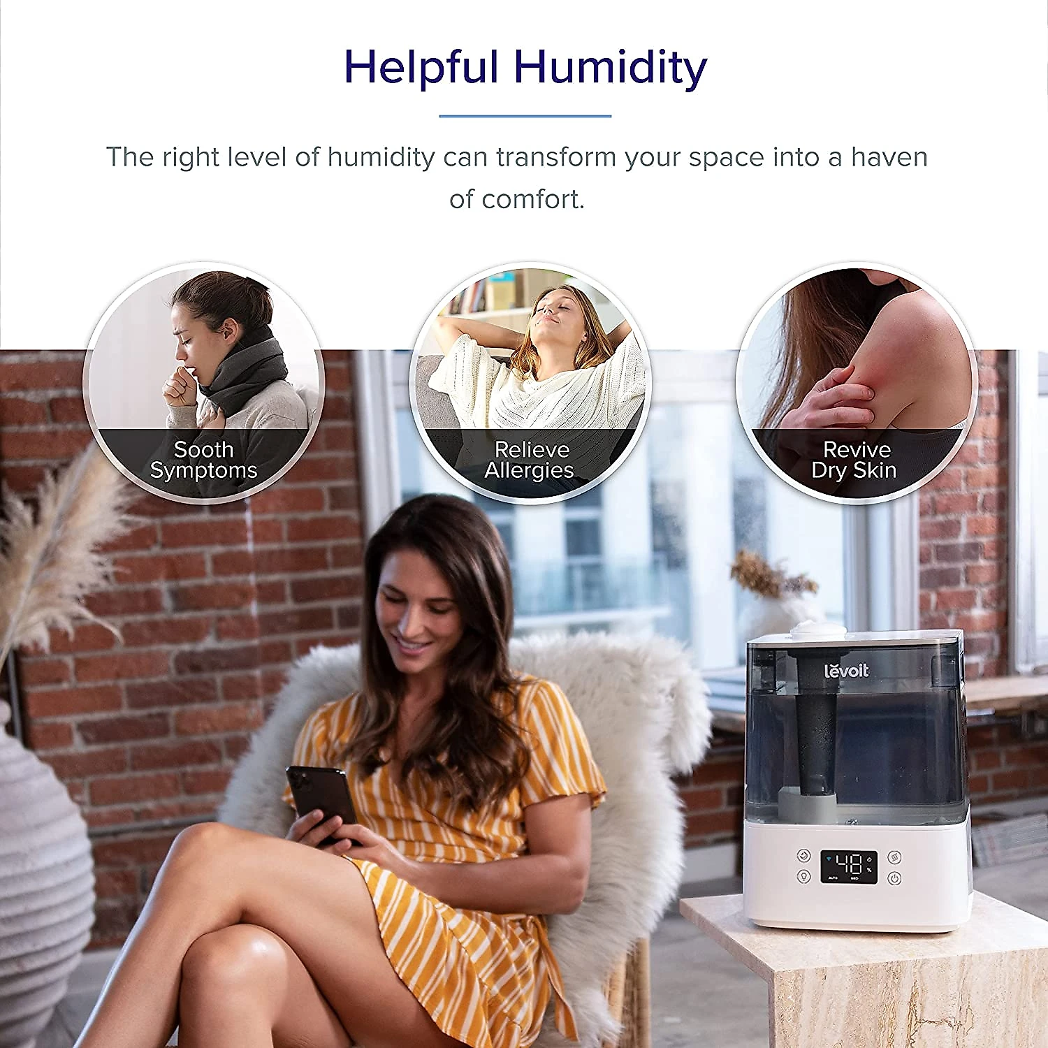 LEVOIT Umidificador Ultrassônico de 6L com WiFi e Aromaterapia e Controle de Voz Alexa 110V Branco