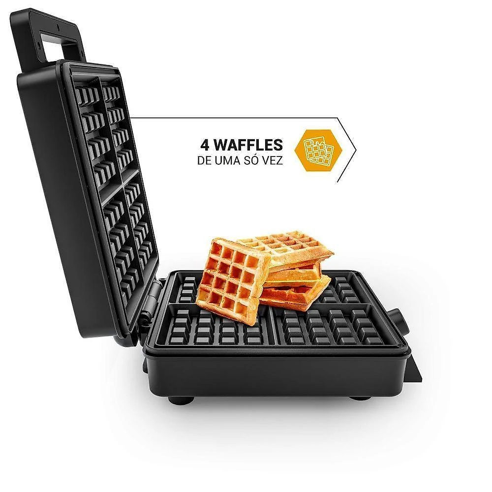 Waffle maker pwm04a 4 porções placas antiaderentes maxx clean preto philco