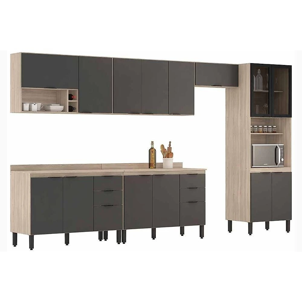 Cozinha Completa Firenze C6P129 9 Portas 2 Gavetas MDF-MDP 120CM Avena e Grafito