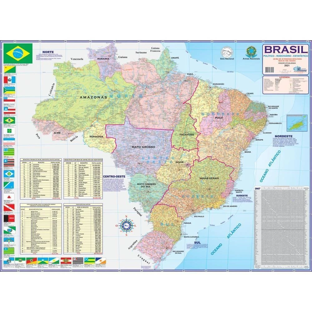 Mapa Periodico Brasil Politico e Rodoviario Escolar 120cm X 90cm