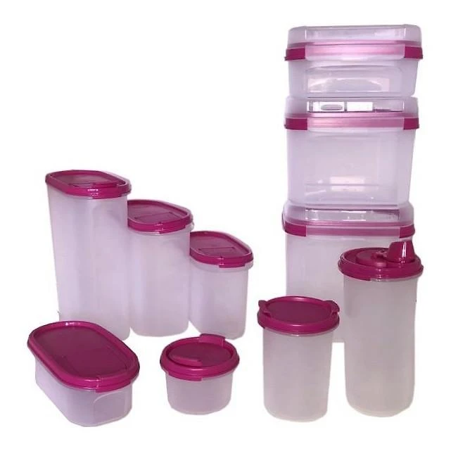 Miniatura Tupperware Kit De Modulares 10 Peças Transparente Com Rosa