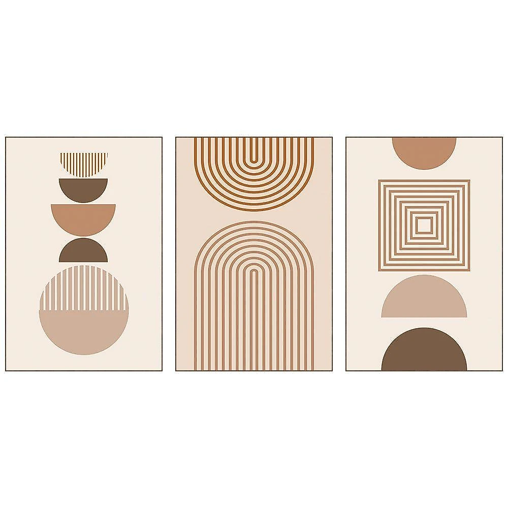 Quadro Decorativo Círculos Quadrados e Linhas Kit 3 Peças 40x60cm 50x75cm 60x90cm em MDF Madeira
