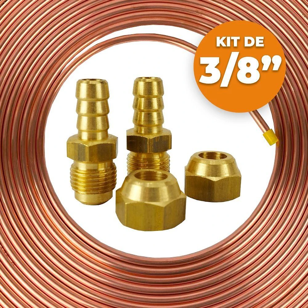 Kit Cano De Cobre 3-8 Gás De Cozinha 10m + Bico Para Mangueira 1 Unidade