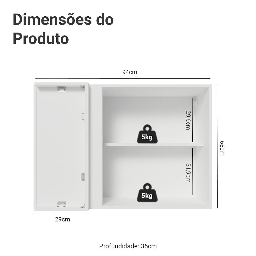 Armário aéreo de canto 1 porta branco/azul vik madesa