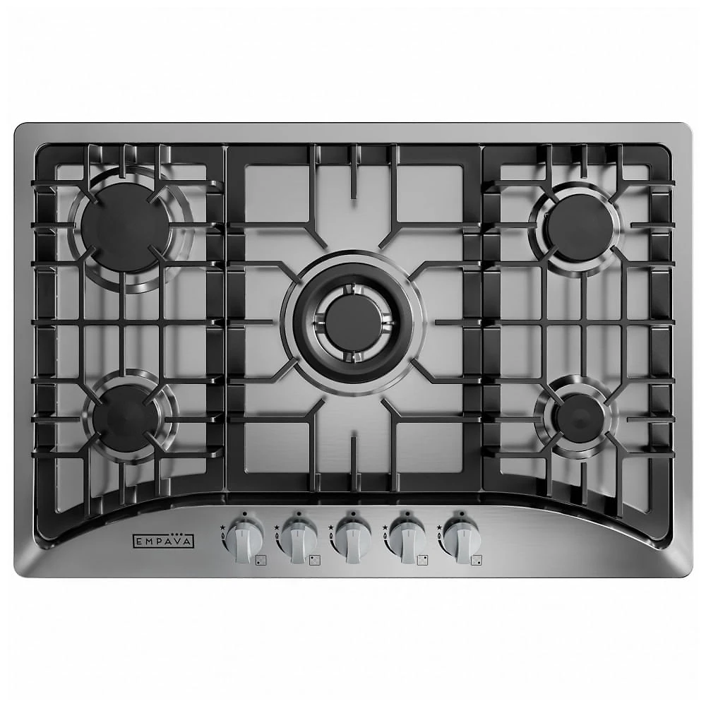 Cooktop a gás 76cm Empava inox 5 queimadores SABAF selados 49000BTU dual fuel GN/GLP 110V