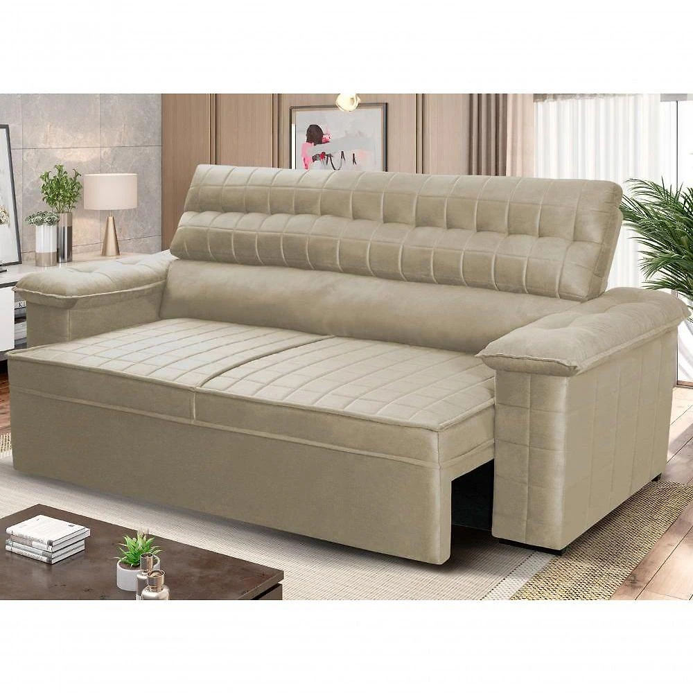 Sofá Retrátil Reclinável 2 Lugares Com Molas 1,50m Quantum Suede Velut Bege - King House