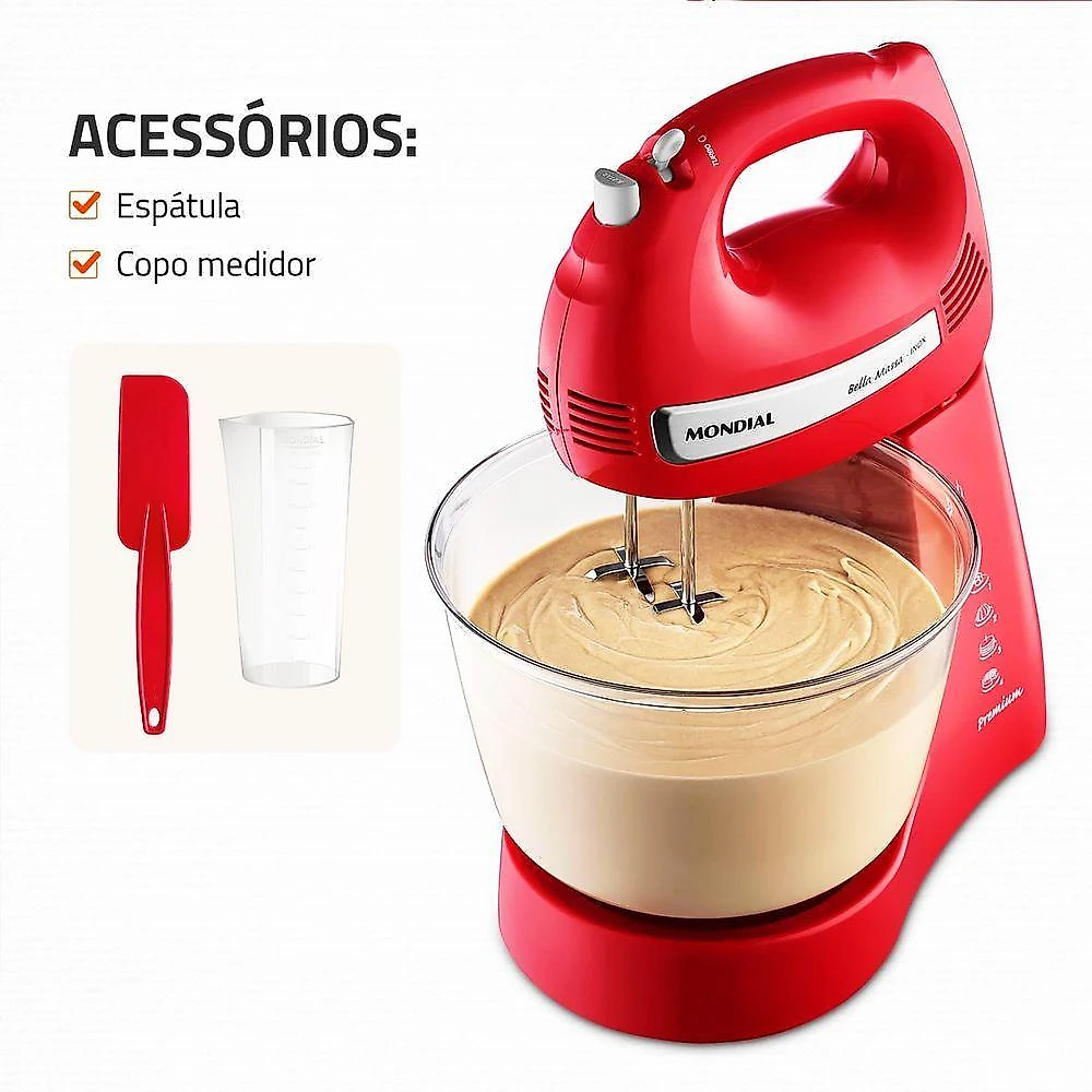 Batedeira Com Pedestal Mondial Premium Bella Massa Inox 500W 220V