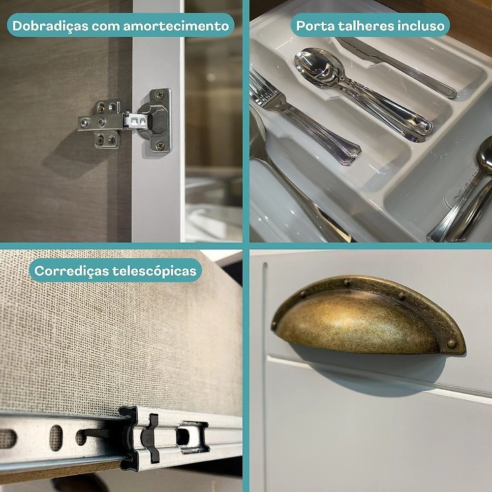 Cozinha Milla Hope 11 Portas 5 Gavetas MDF 310CM Branca Móveis Carraro webcontinental-7893455163337