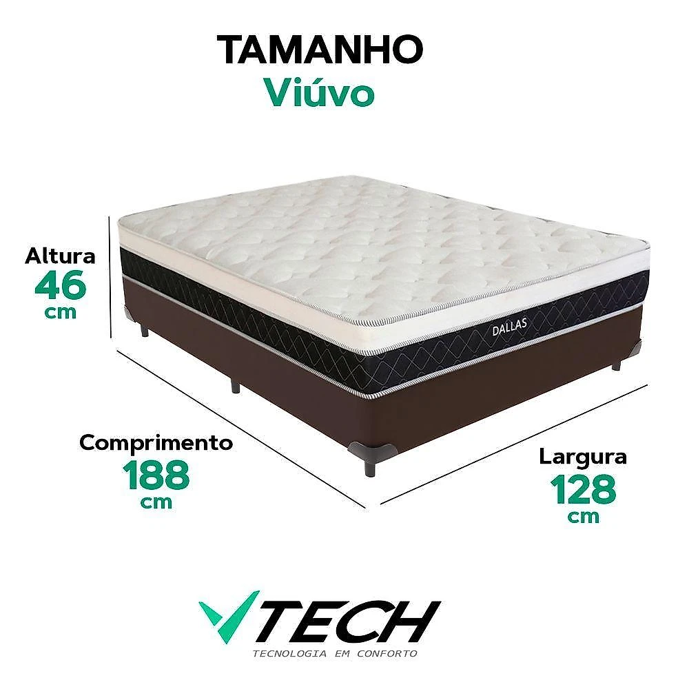 Cama Box Viúvo Dallas Euro Pillow Molas Ensacadas Tecido Sintético Marrom Vtech