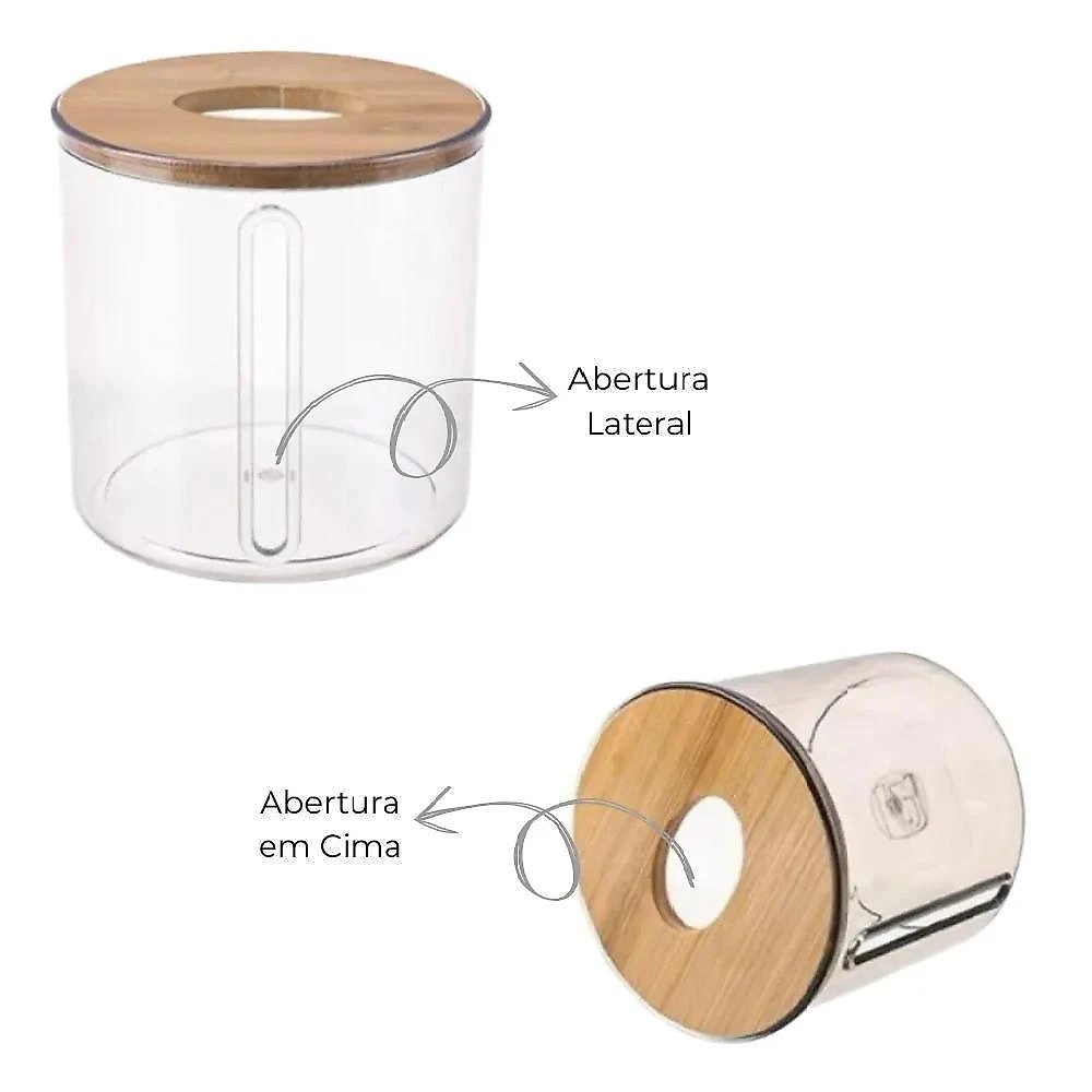 Porta Lenços Dispenser Acrílico Tampa Bambu Lavabo Transparente Kangur webcontinental-7427319480980