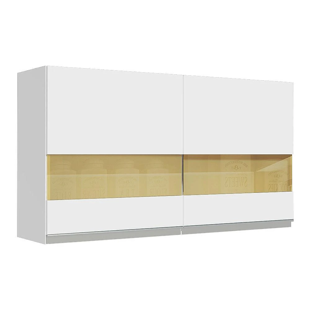 Armário de cozinha aéreo 120 cm 2 portas com vidro branco glamy madesa