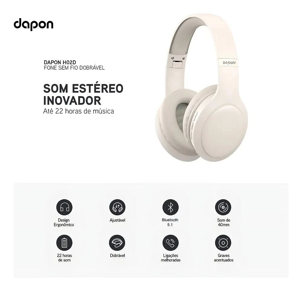 Miniatura Fone De Ouvido Headphone Dapon H02D Bluetooth 5.1 Microfone