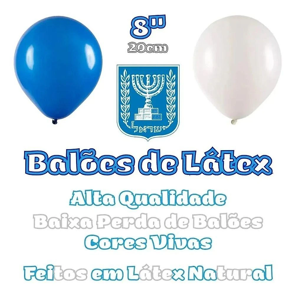 Kit de Decoração Israel Metalizado Cortinas Balões Faixa Azul e Branco Extra Festas