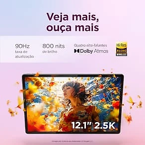 Tablet Lenovo Idea Tab Plus 12.1” Android 15 ZAG70941BR MediaTek D6400 Wi-Fi 256GB 13MP Caneta Capa Protetora Luna Grey