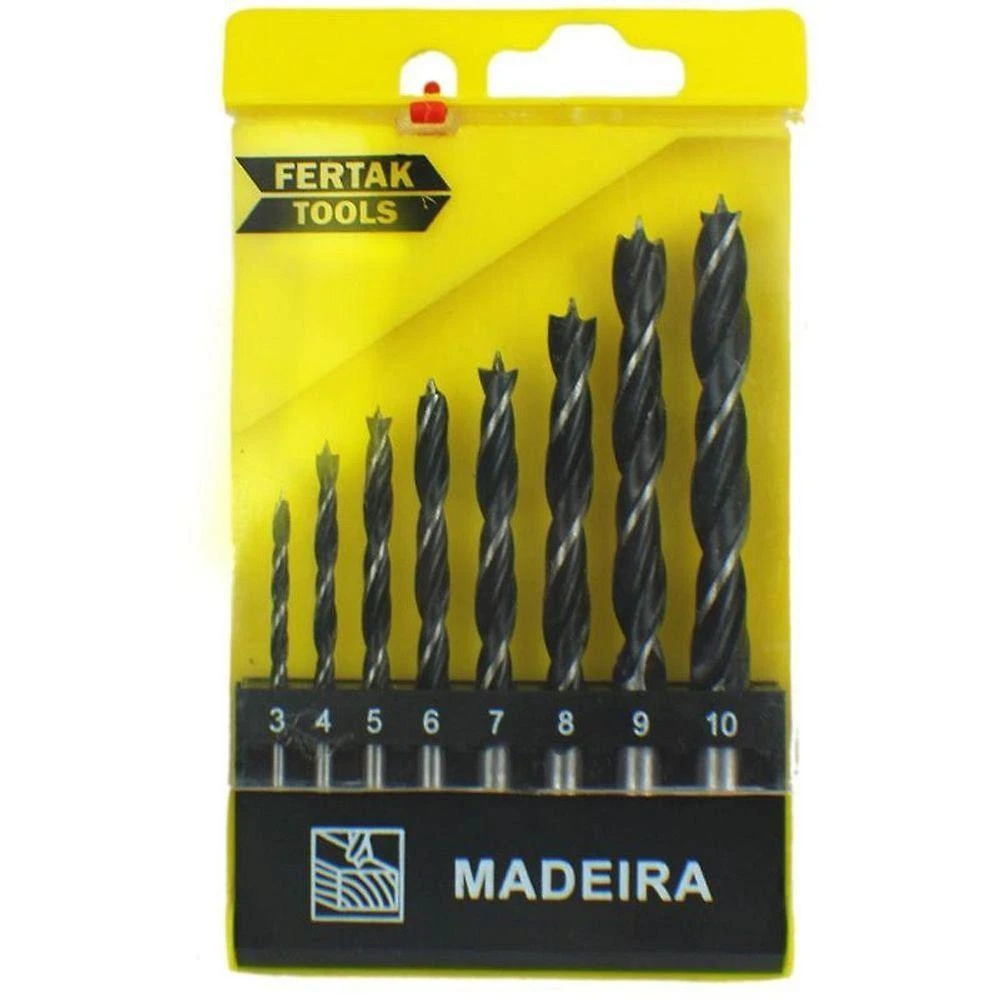 Jogo de Brocas para Madeira 8 Peças 3 a 10mm Aço Fertak Tools