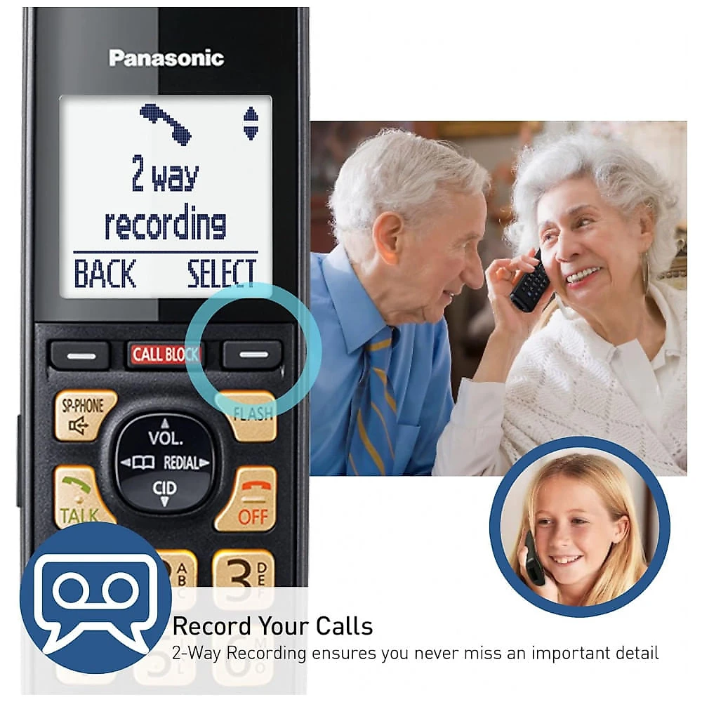 Telefone Sem Fio Panasonic KX-TGF944B Preto com 4 Handsets, Bloqueio Avançado de Chamadas, Link2Cell Bluetooth, Alerta Contra Golpes