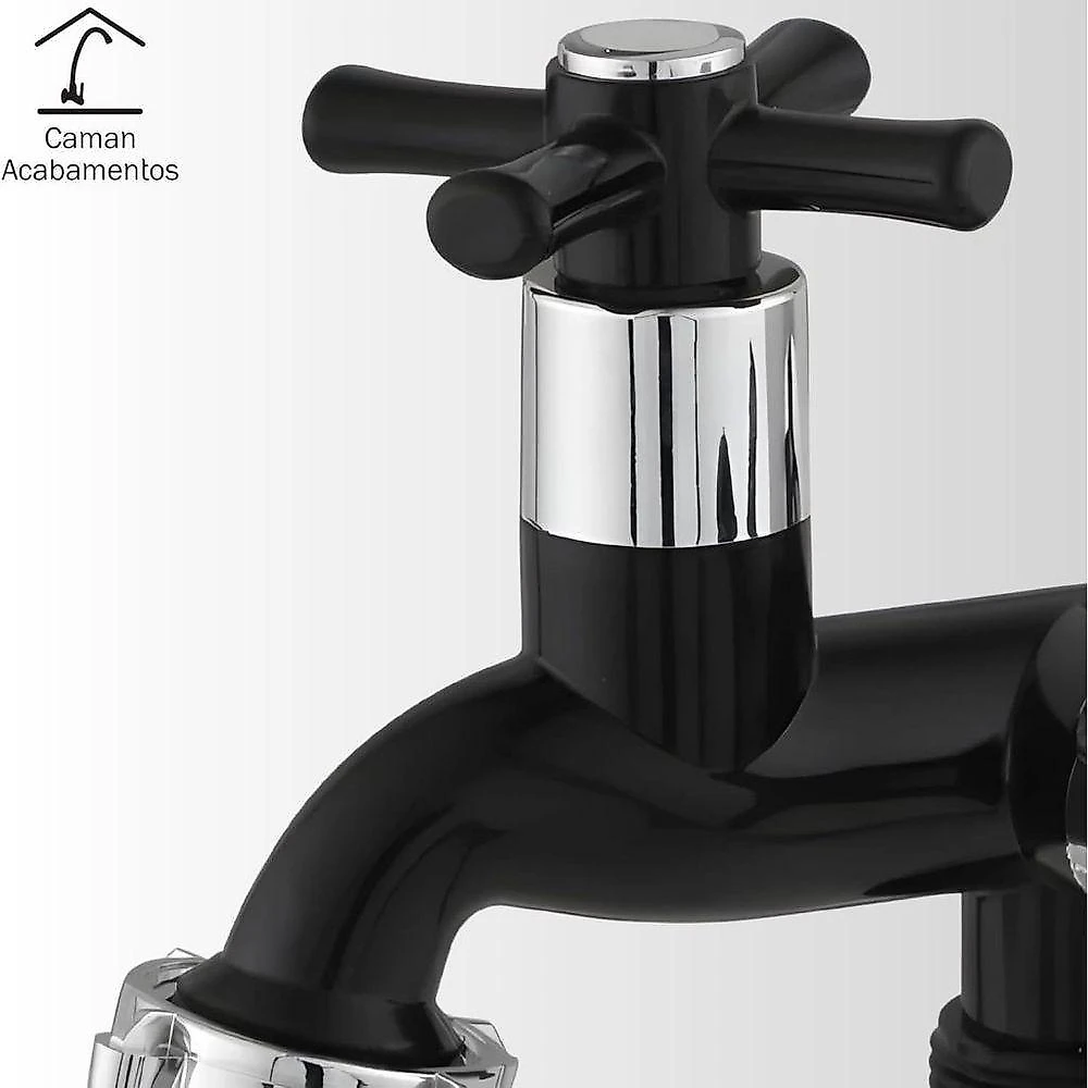 Torneira para Tanque Ou Máquina 1028 1-4 de Volta de Parede em Plástico ABS Preta com Cromado com 2